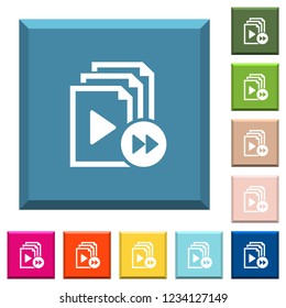 Playlist fast forward white icons on edged square buttons in various trendy colors