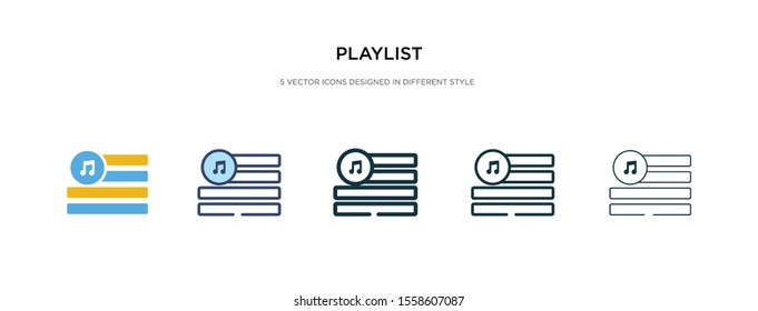 playlist icon in different style vector illustration. two colored and black playlist vector icons designed in filled, outline, line and stroke style can be used for web, mobile, ui