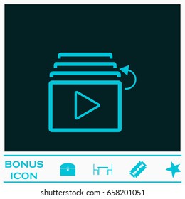 Playlist icon flat. Blue pictogram on dark background. Vector illustration symbol and bonus icons