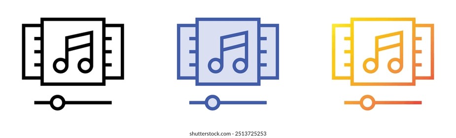 ícone da lista de reprodução. Design de estilo linear, preenchimento azul e gradiente isolado em plano de fundo branco