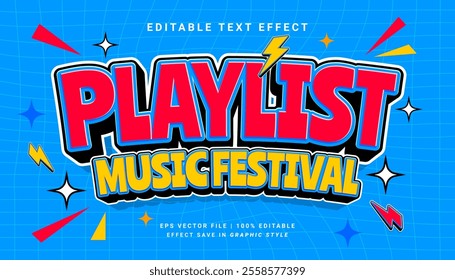Playlist music festival text effect. Retro vintage editable text effect style