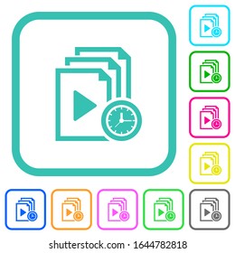 Lista de reproducción reproducir iconos planos de colores vivos en bordes curvados sobre fondo blanco