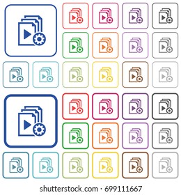 Playlist settings color flat icons in rounded square frames. Thin and thick versions included.