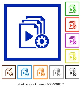 Playlist settings flat color icons in square frames on white background