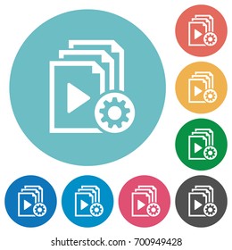 Playlist settings flat white icons on round color backgrounds