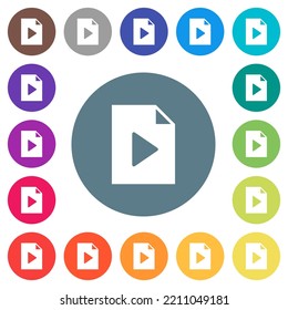 Playlist solid flat white icons on round color backgrounds. 17 background color variations are included.
