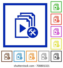 Playlist tools flat color icons in square frames on white background