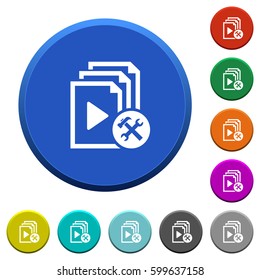 Playlist tools round color beveled buttons with smooth surfaces and flat white icons