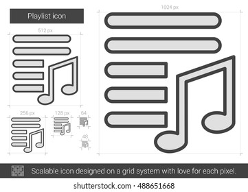 Playlist vector line icon isolated on white background. Playlist line icon for infographic, website or app. Scalable icon designed on a grid system.