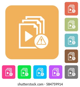 Playlist warning flat icons on rounded square vivid color backgrounds.