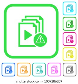 Playlist warning vivid colored flat icons in curved borders on white background