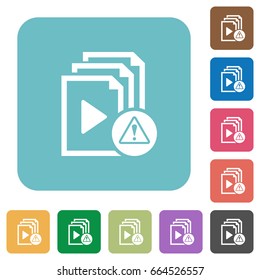 Playlist warning white flat icons on color rounded square backgrounds