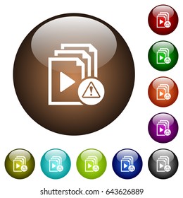 Playlist warning white icons on round color glass buttons