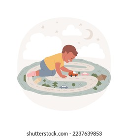 Playmat isolated cartoon vector illustration. Little kid lying on playmat, happy childhood, mind challenge, brain games for infant, mental development, leisure activity vector cartoon.
