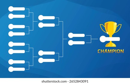 playoff bracket templates for esport and sports tournaments with a blue and white color theme accompanied by gold trophies.