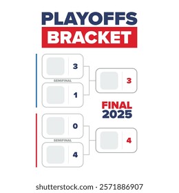 Playoffs bracket. Playoffs grid. Sport tournament bracket. Game and competition schedule. Season final. Team and players. Championship winner. Match score. Vector poster