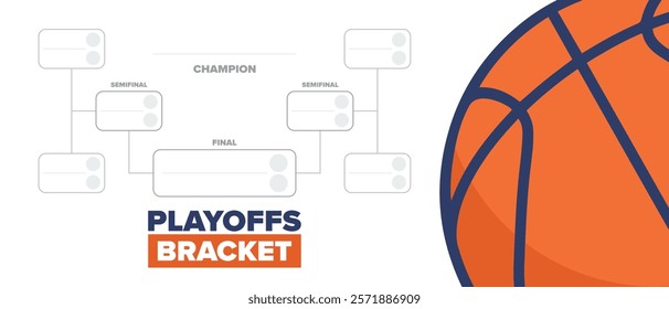 Playoffs bracket. Playoffs grid. Sport tournament bracket. Game and competition schedule. Season final. Team and players. Championship winner. Match score. Vector poster