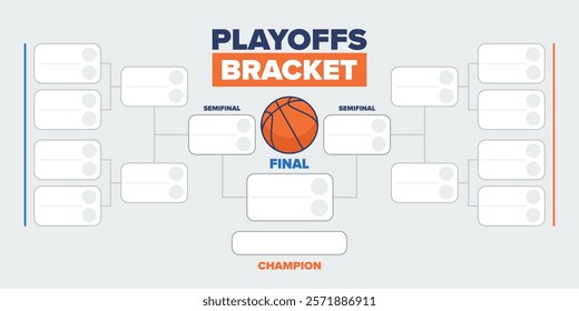 Playoffs bracket. Playoffs grid. Sport tournament bracket. Game and competition schedule. Season final. Team and players. Championship winner. Match score. Vector poster