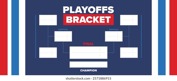 Playoffs bracket. Playoffs grid. Sport tournament bracket. Game and competition schedule. Season final. Team and players. Championship winner. Match score. Vector poster