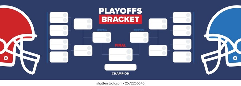 Playoffs bracket. Playoffs grid. Sport tournament bracket. Game and competition schedule. Season final. Team and players. Championship winner. Match score. Vector poster