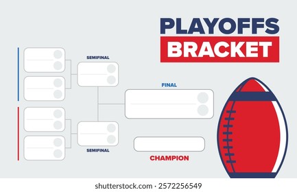 Playoffs bracket. Playoffs grid. Sport tournament bracket. Game and competition schedule. Season final. Team and players. Championship winner. Match score. Vector poster