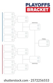 Playoffs bracket. Playoffs grid. Sport tournament bracket. Game and competition schedule. Season final. Team and players. Championship winner. Match score. Vector poster