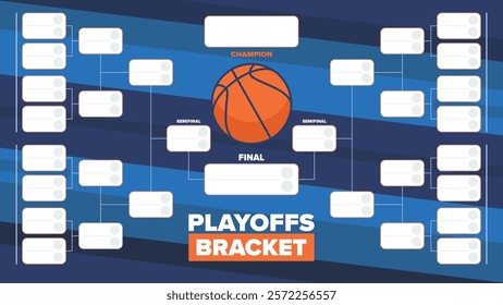 Playoffs bracket. Playoffs grid. Sport tournament bracket. Game and competition schedule. Season final. Team and players. Championship winner. Match score. Vector poster