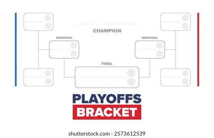 Playoffs bracket. Playoffs grid. Sport tournament bracket. Game and competition schedule. Season final. Team and players. Championship winner. Match score. Vector poster