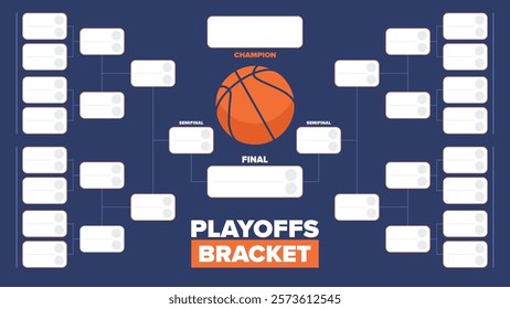 Playoffs bracket. Playoffs grid. Sport tournament bracket. Game and competition schedule. Season final. Team and players. Championship winner. Match score. Vector poster