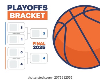 Playoffs bracket. Playoffs grid. Sport tournament bracket. Game and competition schedule. Season final. Team and players. Championship winner. Match score. Vector poster