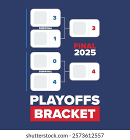 Playoffs bracket. Playoffs grid. Sport tournament bracket. Game and competition schedule. Season final. Team and players. Championship winner. Match score. Vector poster