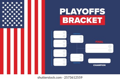 Playoffs bracket. Playoffs grid. Sport tournament bracket. Game and competition schedule. Season final. Team and players. Championship winner. Match score. Vector poster