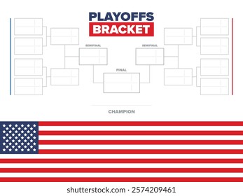 Playoffs bracket. Playoffs grid. Sport tournament bracket. Game and competition schedule. Season final. Team and players. Championship winner. Match score. Vector poster