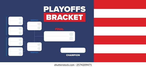 Playoffs bracket. Playoffs grid. Sport tournament bracket. Game and competition schedule. Season final. Team and players. Championship winner. Match score. Vector poster