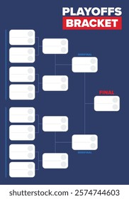 Playoffs bracket. Playoffs grid. Sport tournament bracket. Game and competition schedule. Season final. Team and players. Championship winner. Match score. Vector poster