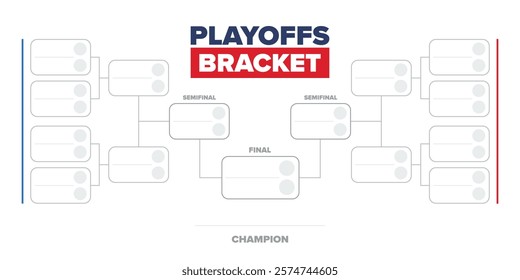 Playoffs bracket. Playoffs grid. Sport tournament bracket. Game and competition schedule. Season final. Team and players. Championship winner. Match score. Vector poster