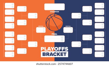 Playoffs bracket. Playoffs grid. Sport tournament bracket. Game and competition schedule. Season final. Team and players. Championship winner. Match score. Vector poster