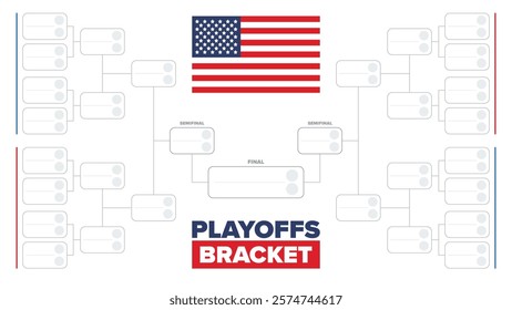 Playoffs bracket. Playoffs grid. Sport tournament bracket. Game and competition schedule. Season final. Team and players. Championship winner. Match score. Vector poster