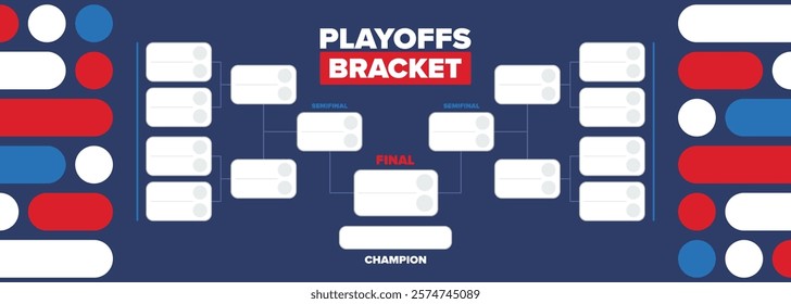 Playoffs bracket. Playoffs grid. Sport tournament bracket. Game and competition schedule. Season final. Team and players. Championship winner. Match score. Vector poster