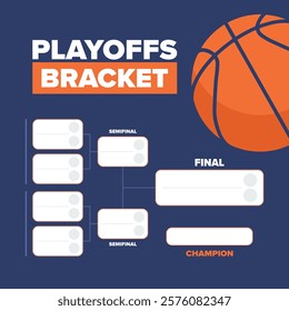 Playoffs bracket. Playoffs grid. Sport tournament bracket. Game and competition schedule. Season final. Team and players. Championship winner. Match score. Vector poster