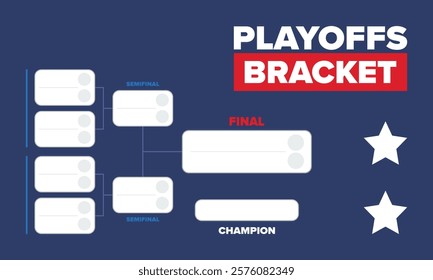 Playoffs bracket. Playoffs grid. Sport tournament bracket. Game and competition schedule. Season final. Team and players. Championship winner. Match score. Vector poster