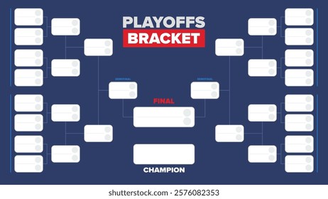 Playoffs bracket. Playoffs grid. Sport tournament bracket. Game and competition schedule. Season final. Team and players. Championship winner. Match score. Vector poster