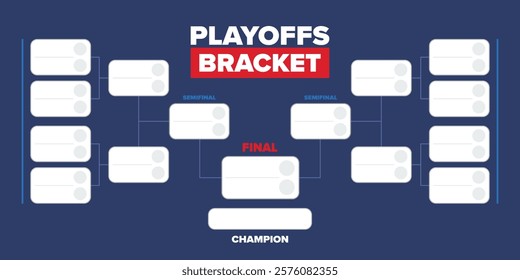 Playoffs bracket. Playoffs grid. Sport tournament bracket. Game and competition schedule. Season final. Team and players. Championship winner. Match score. Vector poster