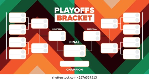 Playoffs bracket. Playoffs grid. Sport tournament bracket. Game and competition schedule. Season final. Team and players. Championship winner. Match score. Vector poster