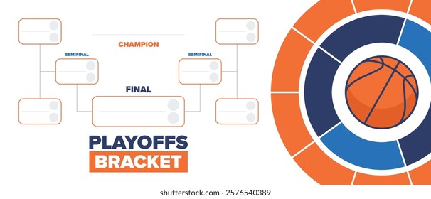 Playoffs bracket. Playoffs grid. Sport tournament bracket. Game and competition schedule. Season final. Team and players. Championship winner. Match score. Vector poster