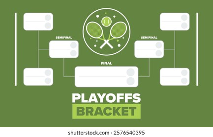 Playoffs bracket. Playoffs grid. Sport tournament bracket. Game and competition schedule. Season final. Team and players. Championship winner. Match score. Vector poster