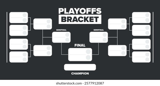 Playoffs bracket. Playoffs grid. Sport tournament bracket. Game and competition schedule. Season final. Team and players. Championship winner. Match score. Vector poster