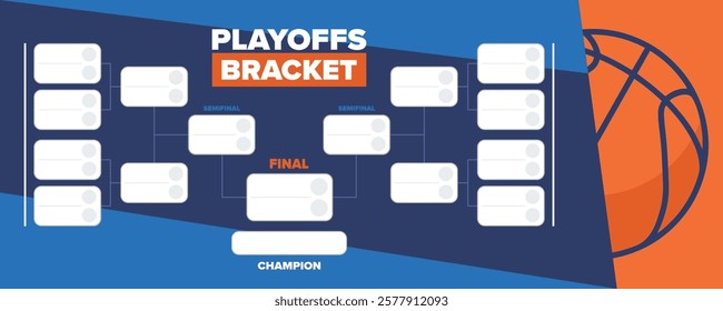 Playoffs bracket. Playoffs grid. Sport tournament bracket. Game and competition schedule. Season final. Team and players. Championship winner. Match score. Vector poster