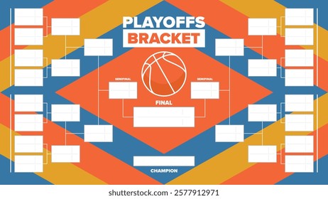 Playoffs bracket. Playoffs grid. Sport tournament bracket. Game and competition schedule. Season final. Team and players. Championship winner. Match score. Vector poster