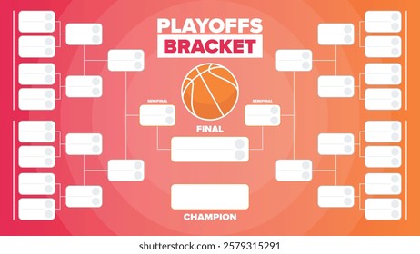 Playoffs bracket. Playoffs grid. Sport tournament bracket. Game and competition schedule. Season final. Team and players. Championship winner. Match score. Vector poster